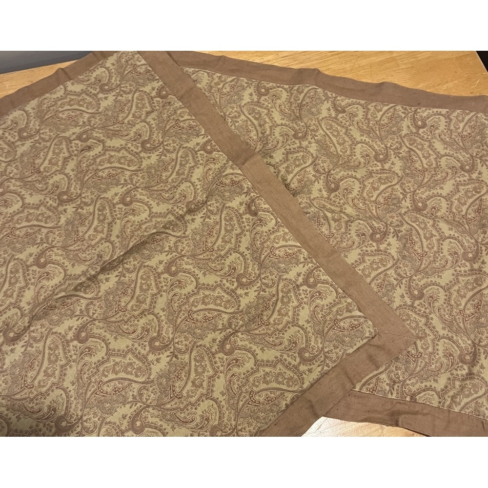 VTG Ethan Allen Linen Boho Paisley 2 Standard Pillow Shams‎ Bedding Browns Red
